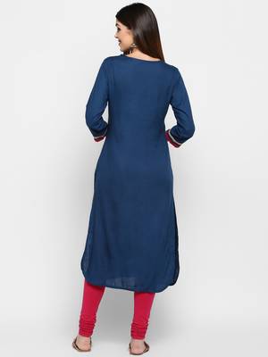 Royal-blue embroidered rayon ethnic-kurtis 2