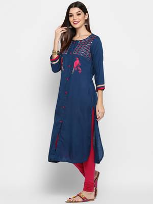 Royal-blue embroidered rayon ethnic-kurtis 3