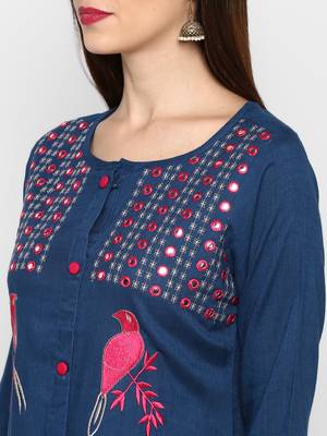 Royal-blue embroidered rayon ethnic-kurtis 5