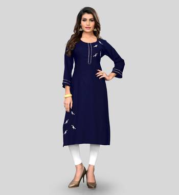 Navy-blue embroidered rayon ethnic-kurtis 1