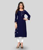 Navy-blue embroidered rayon ethnic-kurtis