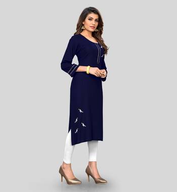 Navy-blue embroidered rayon ethnic-kurtis 3