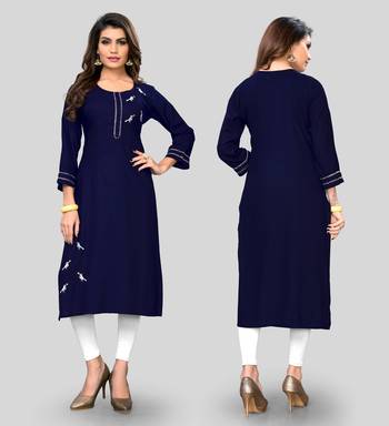 Navy-blue embroidered rayon ethnic-kurtis 5