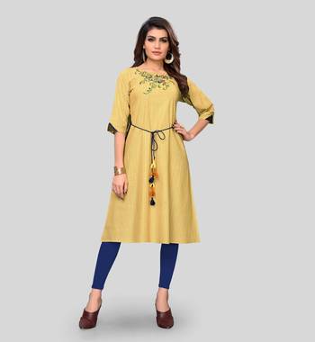 Yellow plain cotton cotton-kurtis 1