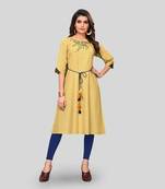 Yellow plain cotton cotton-kurtis