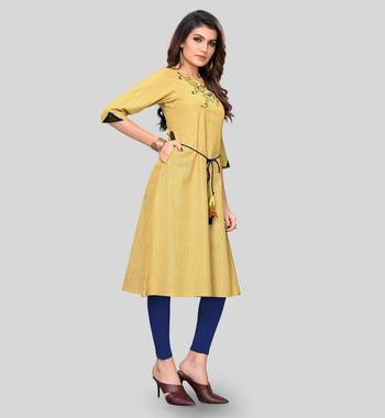 Yellow plain cotton cotton-kurtis 3