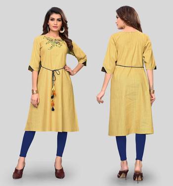 Yellow plain cotton cotton-kurtis 5