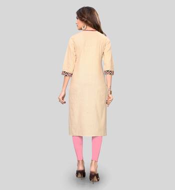 Cream plain cotton cotton-kurtis 2