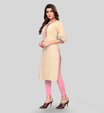 Cream plain cotton cotton-kurtis 3