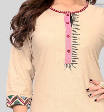 Cream plain cotton cotton-kurtis 4