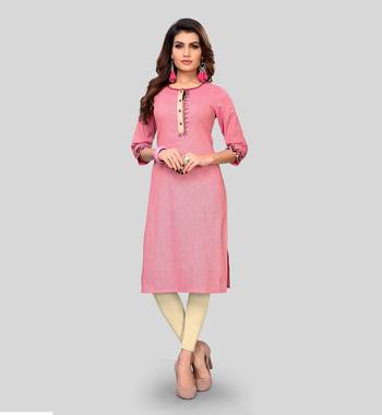 Pink plain cotton cotton-kurtis 1