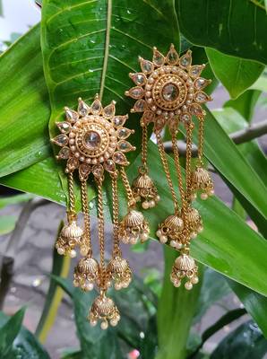 Gold Plated Beaded Designer Dangler Jhumkas 2