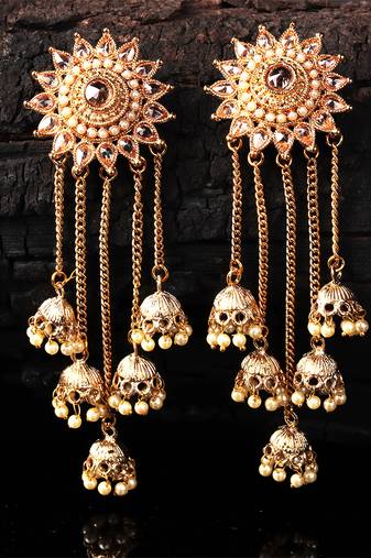 Gold Plated Beaded Designer Dangler Jhumkas