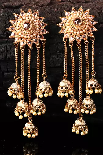 Gold Plated Beaded Designer Dangler Jhumkas