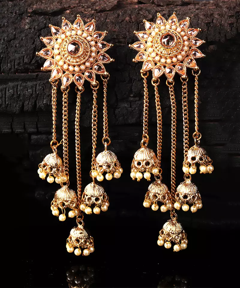 Gold Plated Beaded Designer Dangler Jhumkas