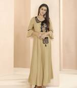 Beige embroidered rayon long-kurtis