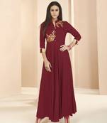 Maroon embroidered rayon long-kurtis