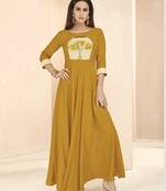 Mustard embroidered rayon long-kurtis