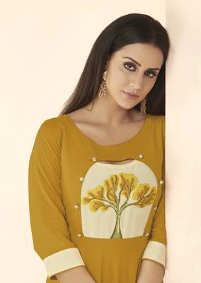 Mustard embroidered rayon long-kurtis 2