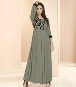 Grey embroidered rayon long-kurtis