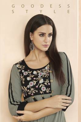 Grey embroidered rayon long-kurtis 2
