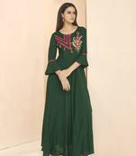 Green embroidered rayon long-kurtis