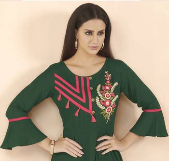 Green embroidered rayon long-kurtis 2