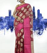 Red Benaras Handloom Saree With Pink Border And Weave Pallu