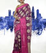 Jazzberry Benaras Handloom Saree With Pink Border And Weave Pallu