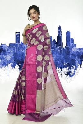 Jazzberry Benaras Handloom Saree With Pink Border And Weave Pallu 2