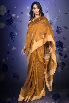 Dijon Yellow Blended Cotton Saree With Woven Pallu 1