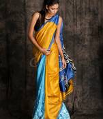 Mustered Yellow And Neon Blue Printed Silk