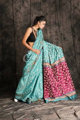 Teal Blue Blended Cotton Jamdani With Palm Pallu 1
