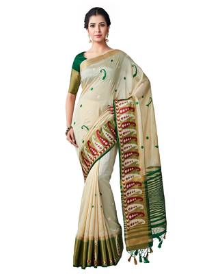 Beige Embroidered Tussar Silk Saree With Blouse 1