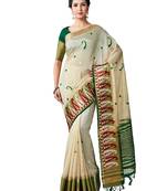 Beige Embroidered Tussar Silk Saree With Blouse