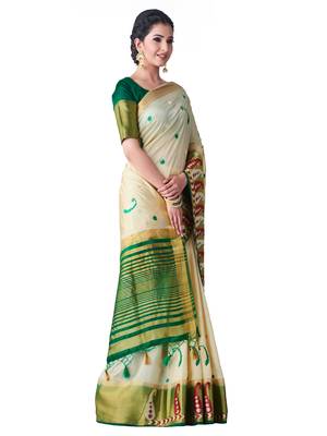 Beige Embroidered Tussar Silk Saree With Blouse 2
