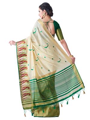 Beige Embroidered Tussar Silk Saree With Blouse 3