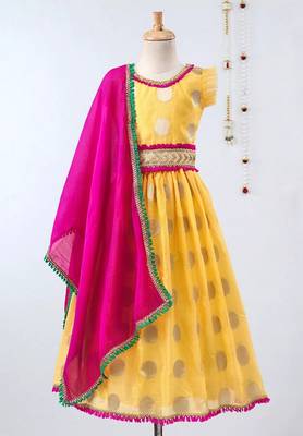 Yellow Chanderi Brocade Work Lehenga Choli for Girls 1