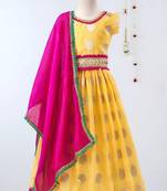 Yellow Chanderi Brocade Work Lehenga Choli for Girls