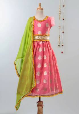 Pink Chanderi Brocade Lehenga Choli For Girls 1