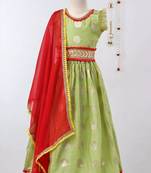Green Chanderi Brocade Lehenga Choli For Girls