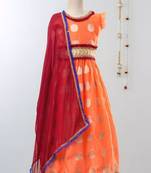 Orange Chanderi Brocade Lehenga Choli For Girls