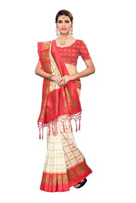 Red and White Printed Mysore Art Silk Saree With Blouse 1