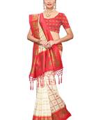 Red and White Printed Mysore Art Silk Saree With Blouse