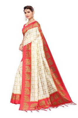 Red and White Printed Mysore Art Silk Saree With Blouse 3