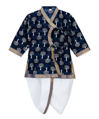 Blue Cotton Angrakha kurta with Dhoti 1