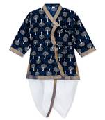 Blue Cotton Angrakha kurta with Dhoti