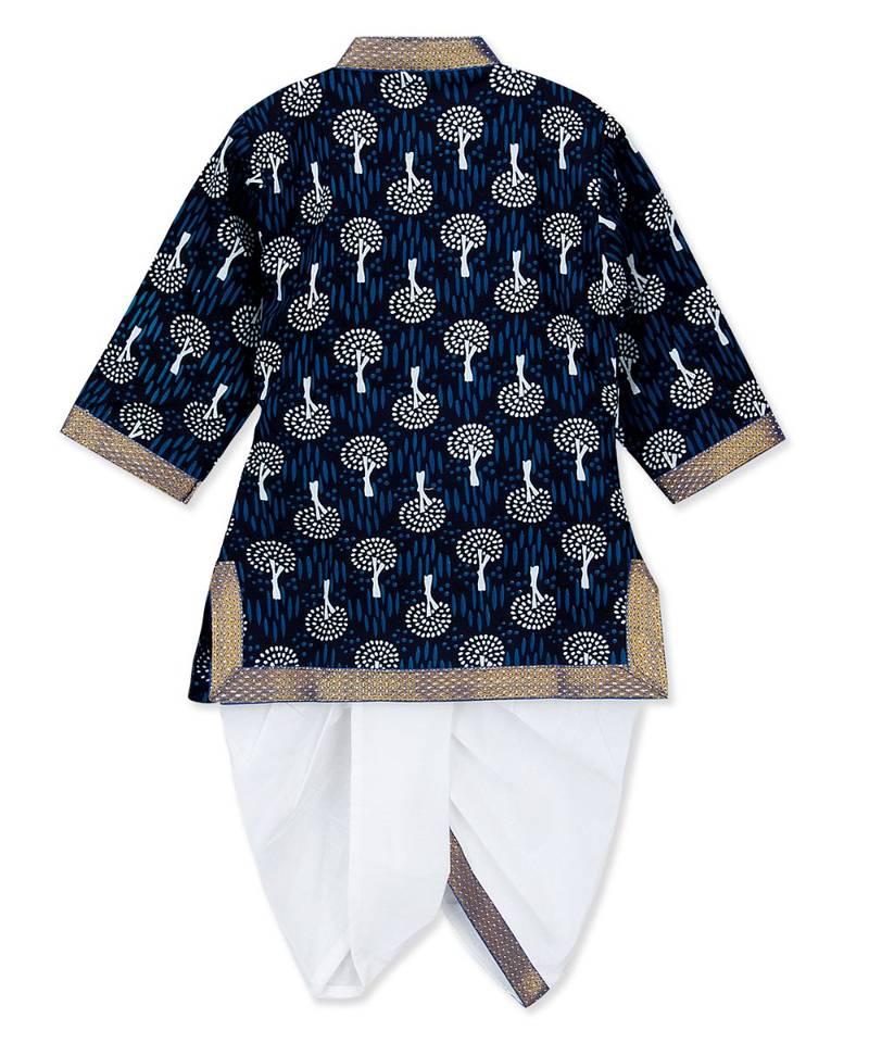 Blue Cotton Angrakha kurta with Dhoti