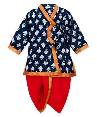Blue Cotton Angrakha kurta with Dhoti 1