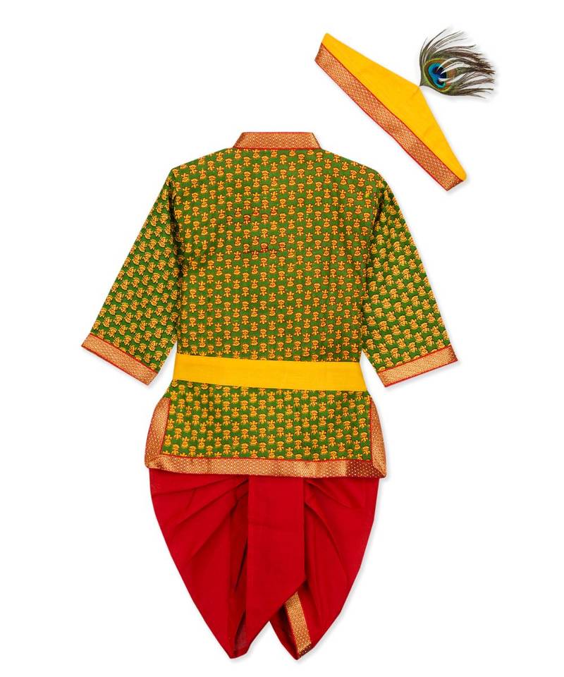 Green Angrakha Kurta Dhoti Krishna Dress